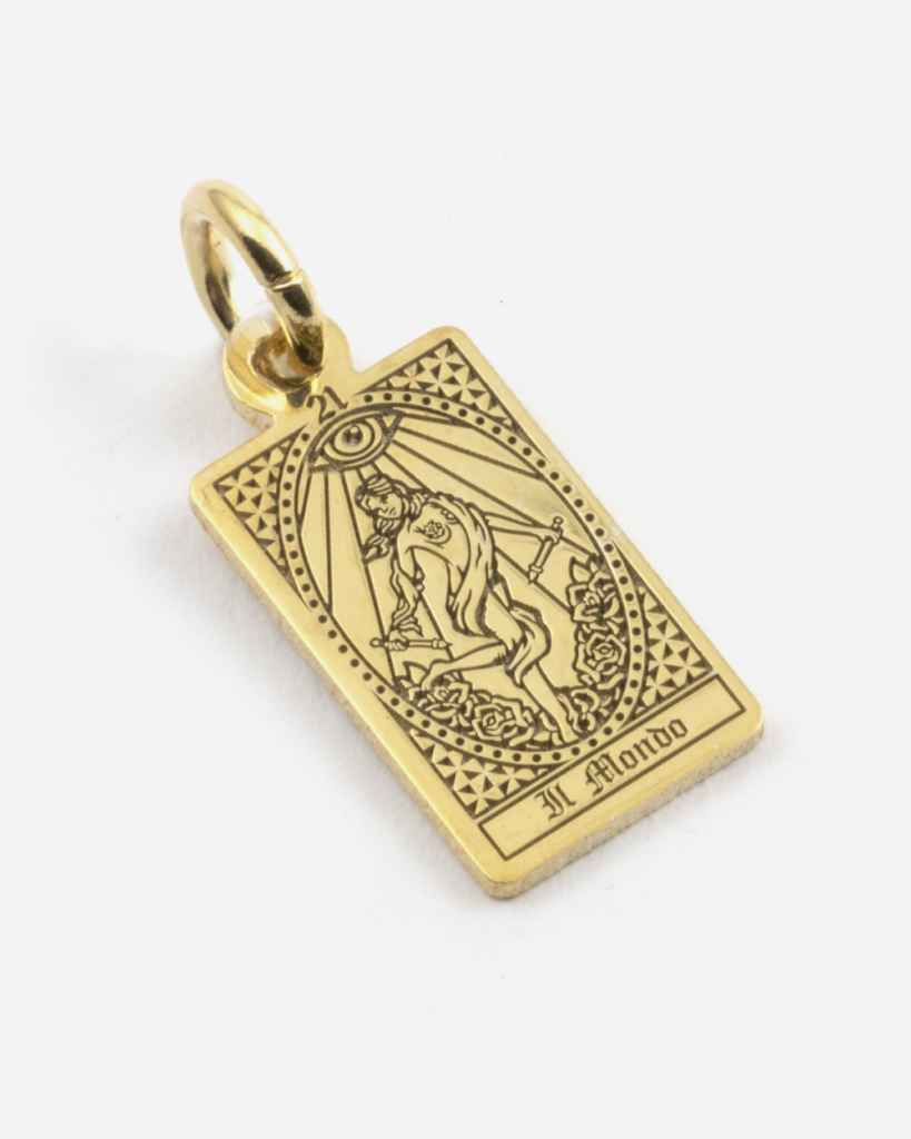 Ciondolo Carta Tarocchi Il Mondo in argento dorato Grande