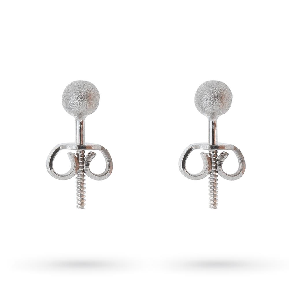 Orecchini sfera diamantata oro bianco farfallina avvitata - 