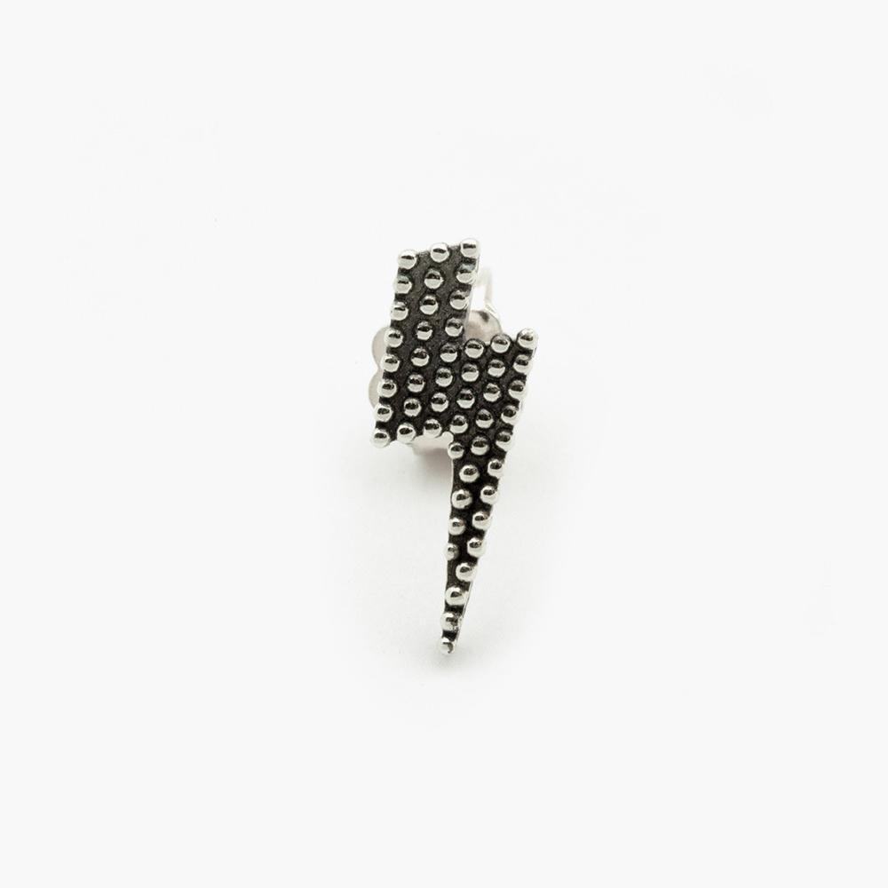 Nove25 burnished silver dotted lightning bolt single lobe earring - NOVE25