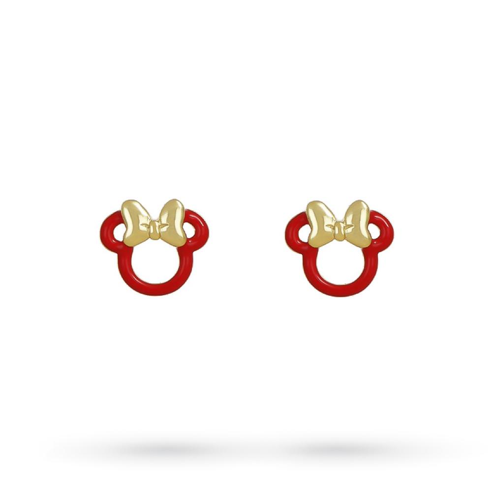 Minnie stud girl's earrings golden silver red enamel - DISNEY