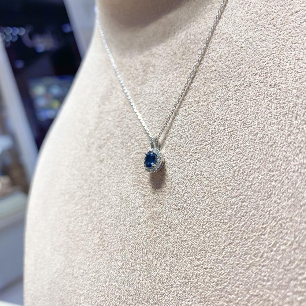  White gold necklace oval sapphire 0,55ct diamonds 0,11ct Mirco Visconti - MIRCO VISCONTI