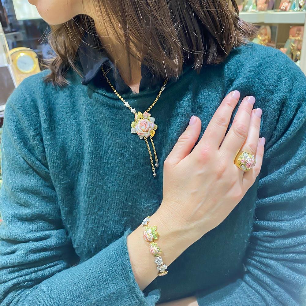  Gabriella Rivalta enameled rose bracelet gold diamonds - GABRIELLA RIVALTA