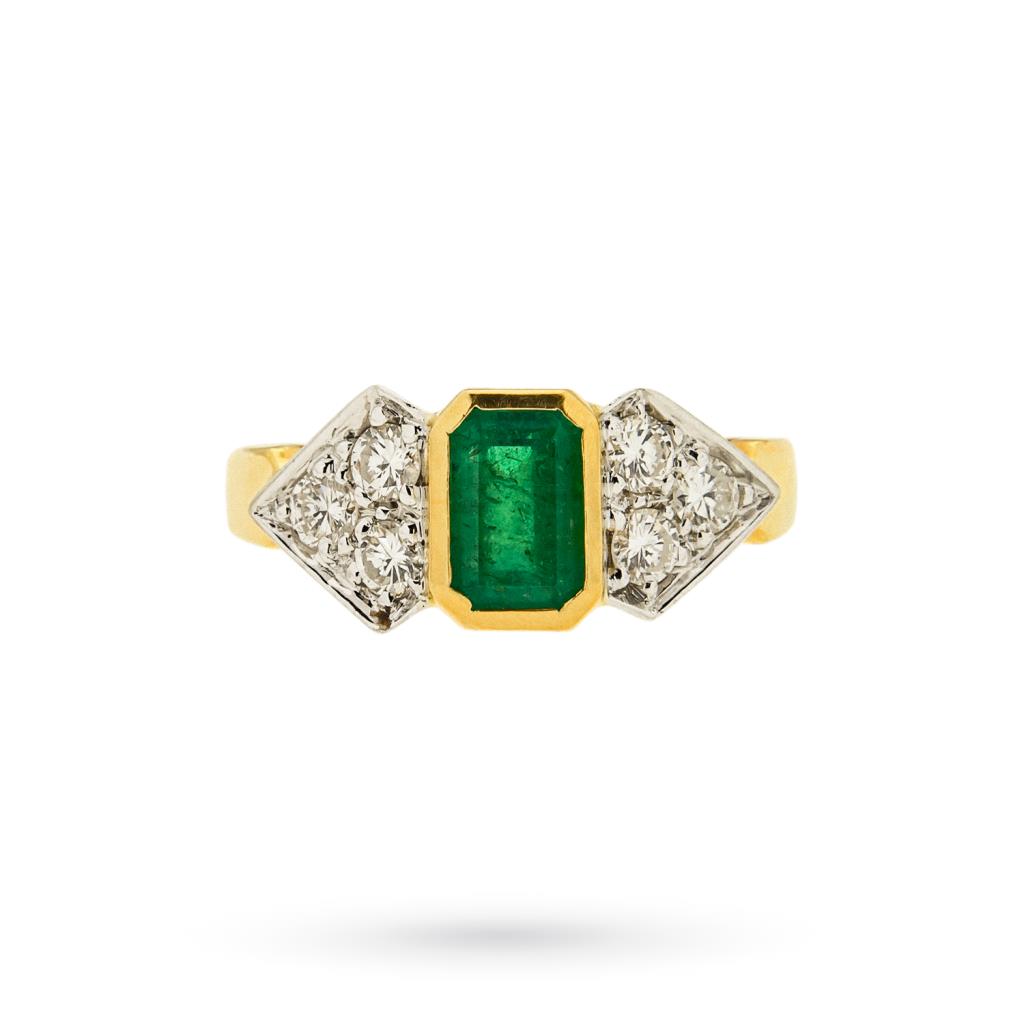  Anello oro bianco e giallo smeraldo e diamanti - 