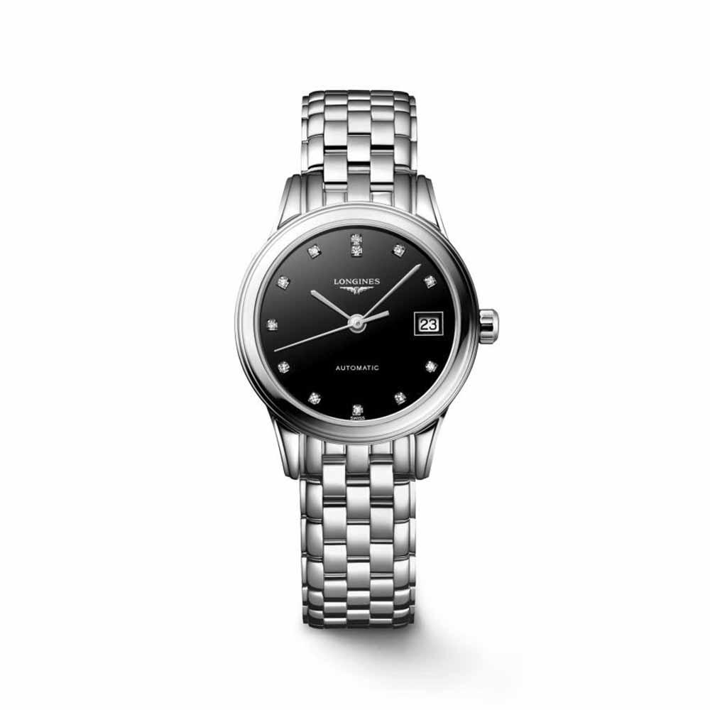 Orologio da donna Longines con quadrante nero e indici diamanti