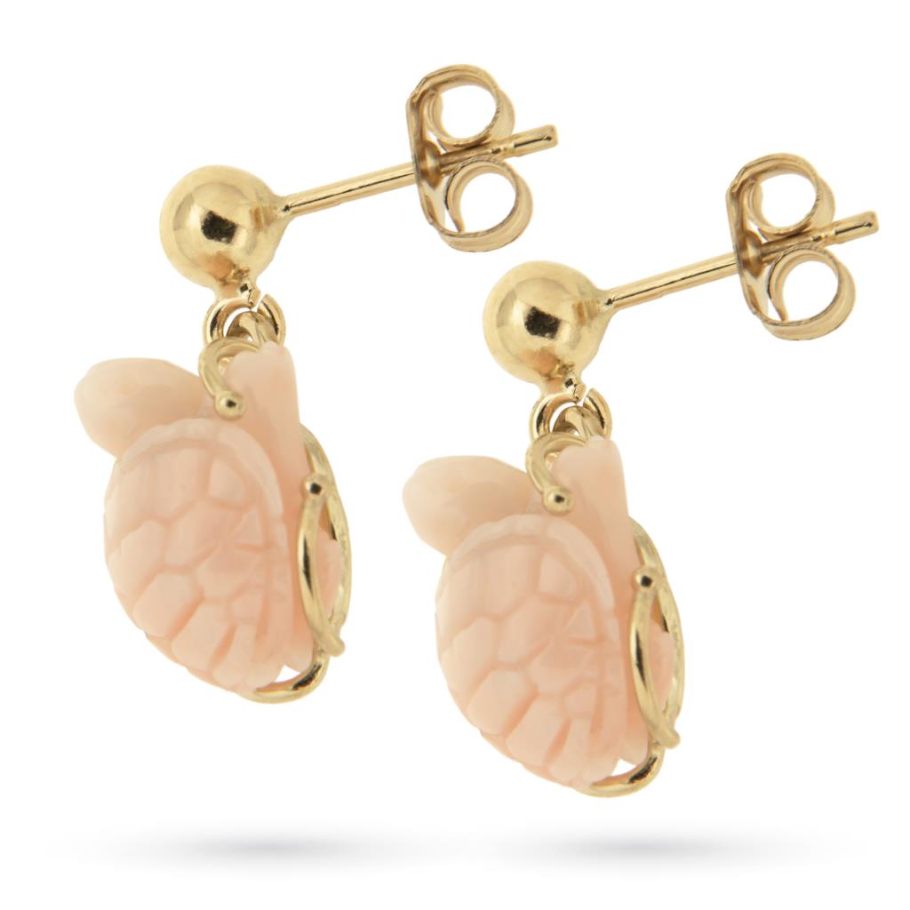  Rose coral earring turtle and yellow gold 18kt - AUCELLA