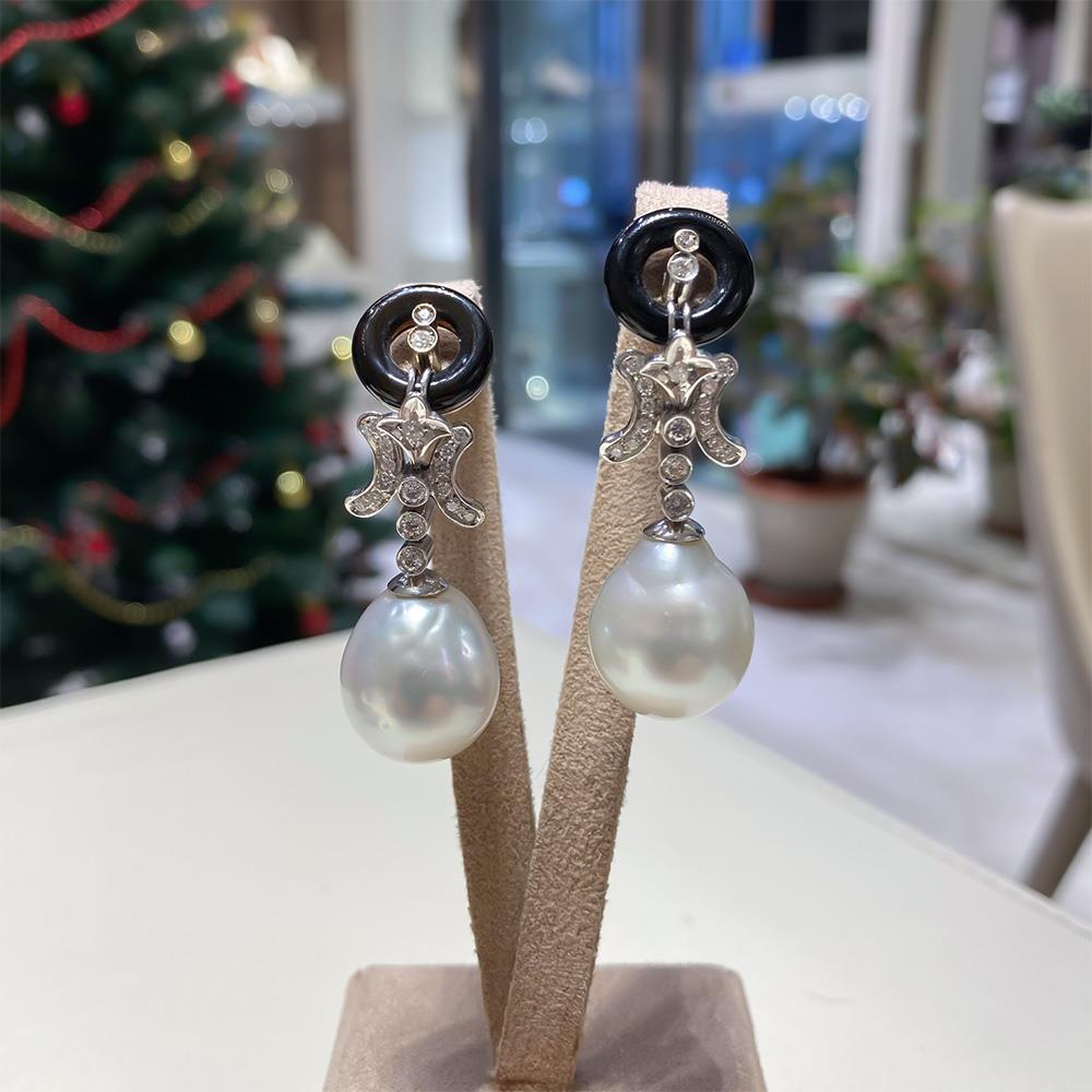  Australian pearl white gold diamond pendant earrings - CICALA