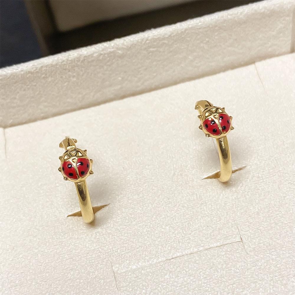  Orecchini cerchietti coccinella smaltata oro giallo Ø13,8mm - LUSSO ITALIANO