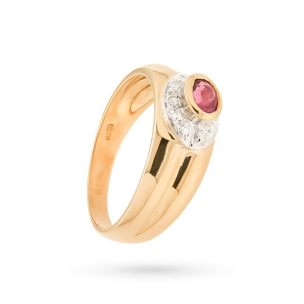  Anello in oro giallo con rubino 0,36ct e diamanti 0,06ct - CICALA