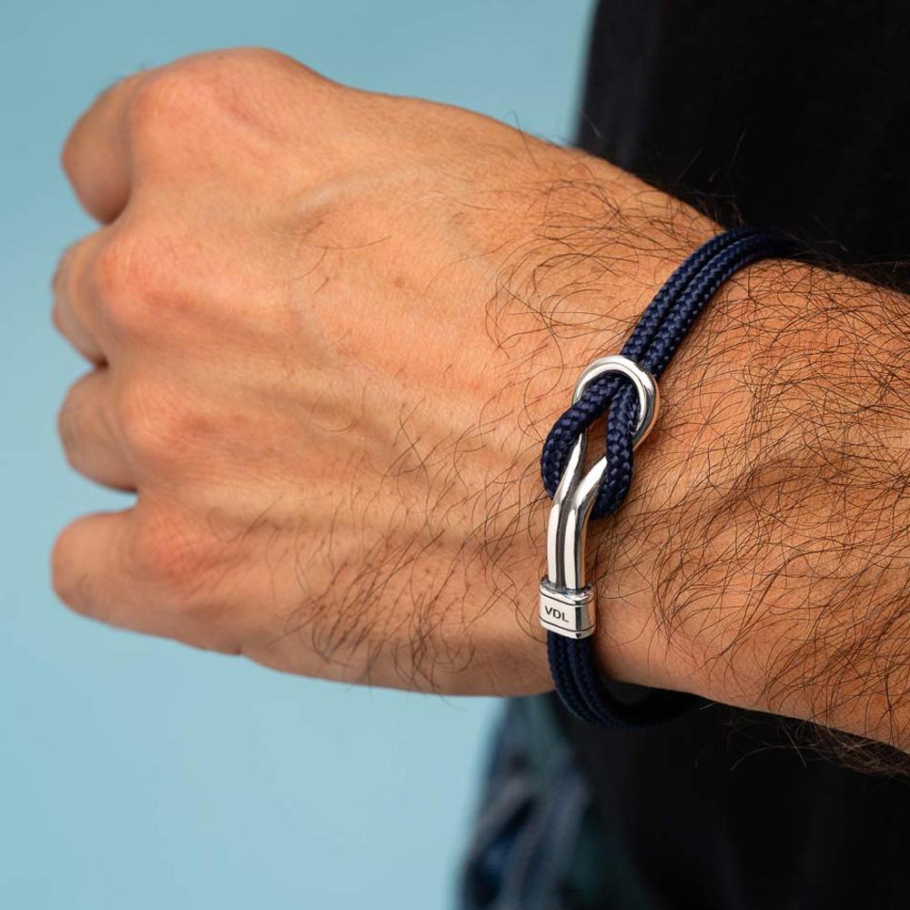  Reef knot bracelet 925 silver and black, green and blue nautical rope - VALENTINO DI LEONARDO