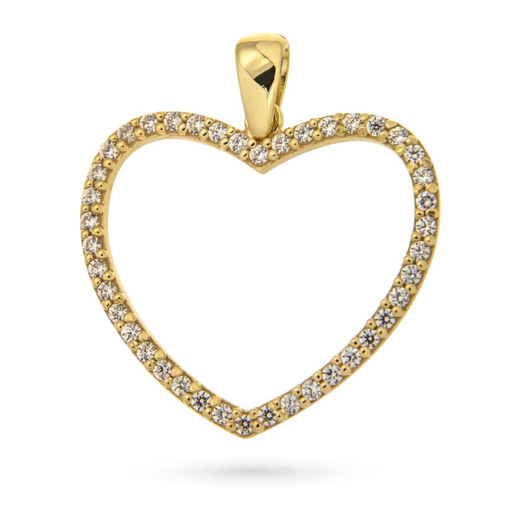 Ciondolo sagoma cuore grande in oro giallo 18kt con zirconi - LUSSO ITALIANO