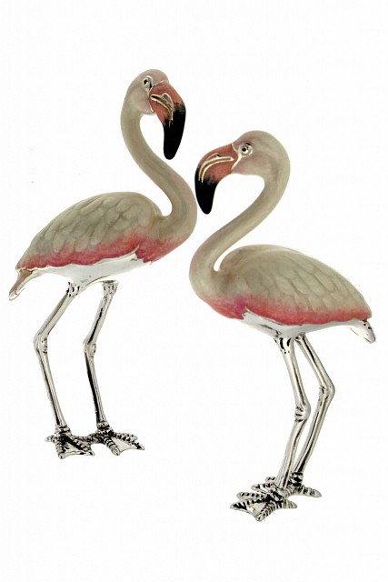  Fenicottero bianco rosa grande soprammobile argento - SATURNO