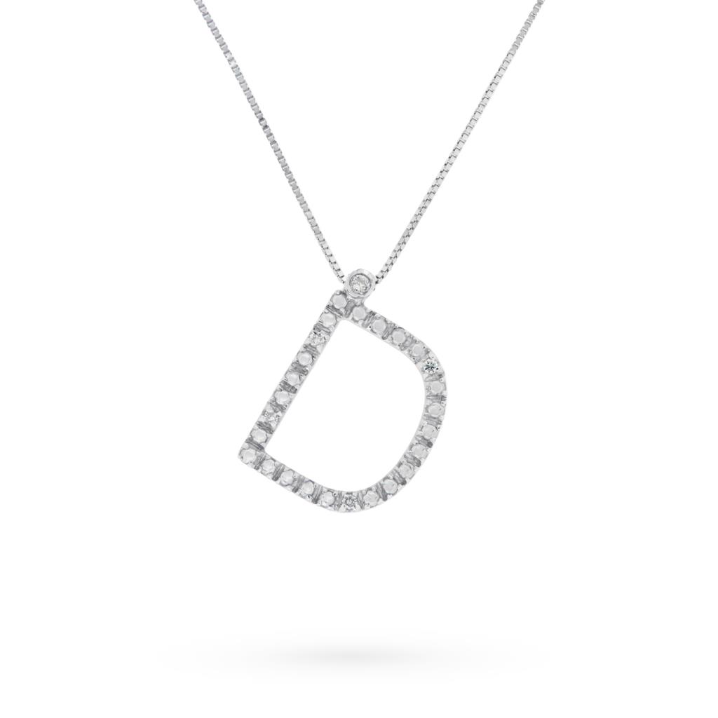 Collana veneziana oro bianco lettera D con diamanti 0,03ct - LUSSO ITALIANO