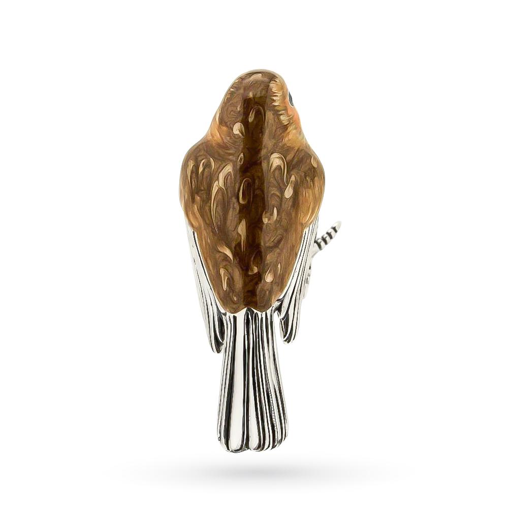  Robin ornament in silver and enamel L size - SATURNO