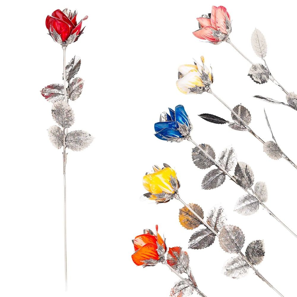 Rosa Grande Ambra H 48 Cm Soprammobile Argento