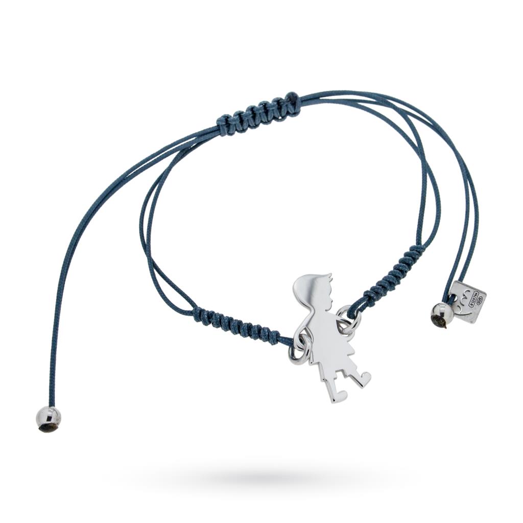 Bracelet with child charm in silver and blue cord - MY JEWELS