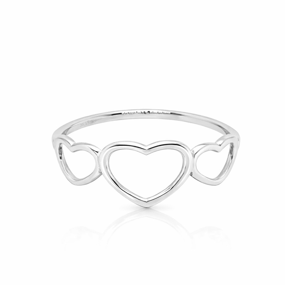 Anello con 3 cuori traforati in oro bianco