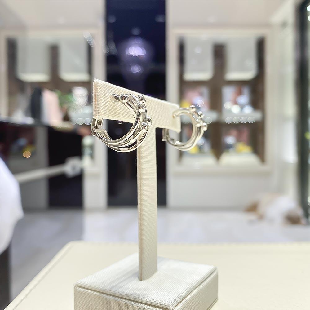  Orecchini cerchi fili intrecciati oro bianco diamanti - GIORGIO VISCONTI