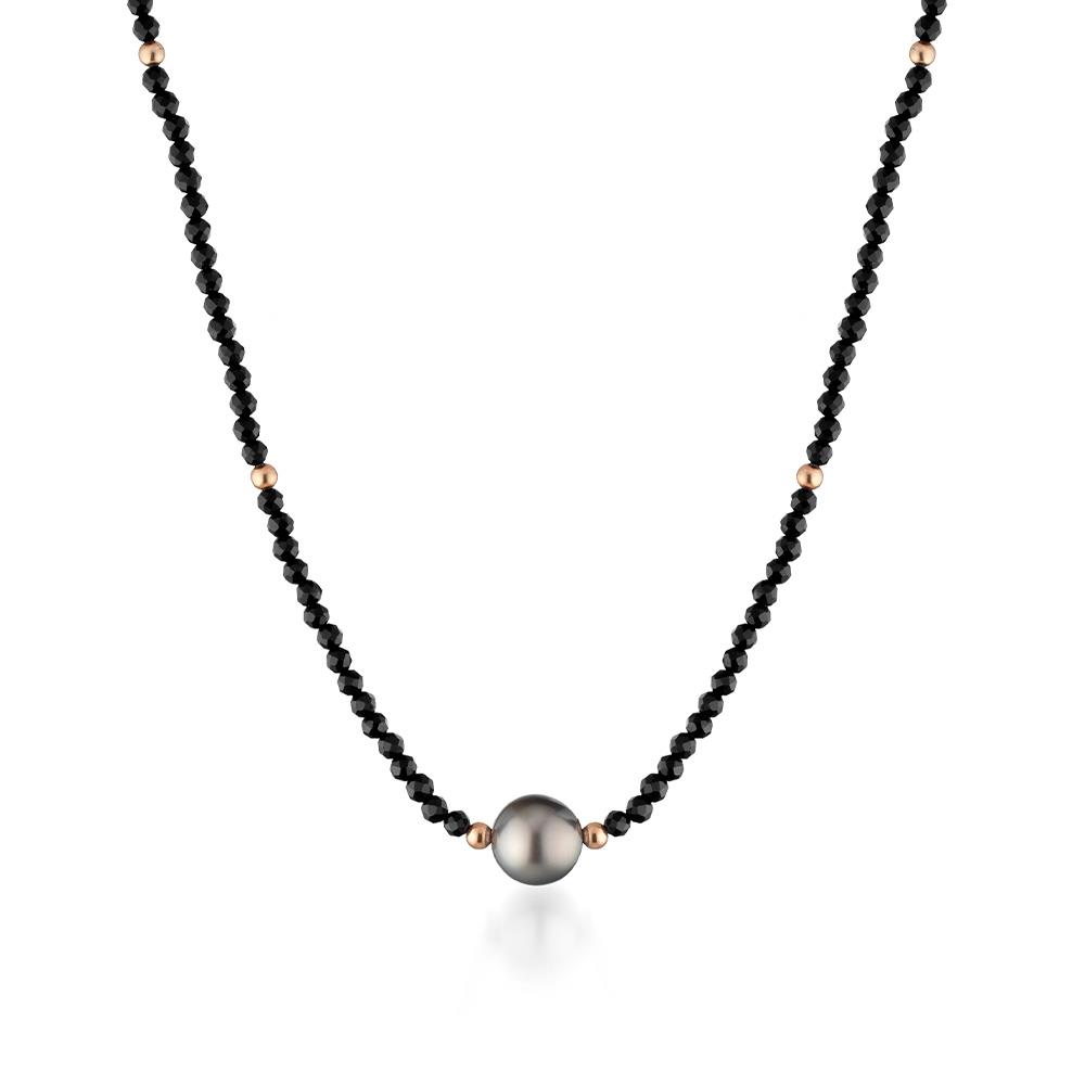 Tahiti pearl pink silver black spinel necklace - GLAMOUR