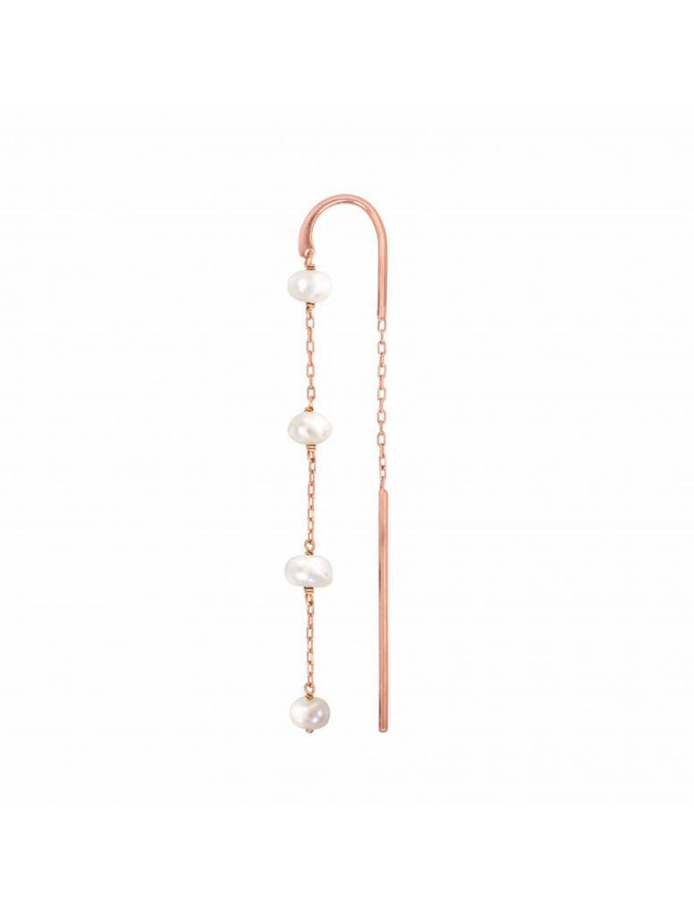 Single pendant earring in 18kt rose gold with pearls. - MAMAN ET SOPHIE