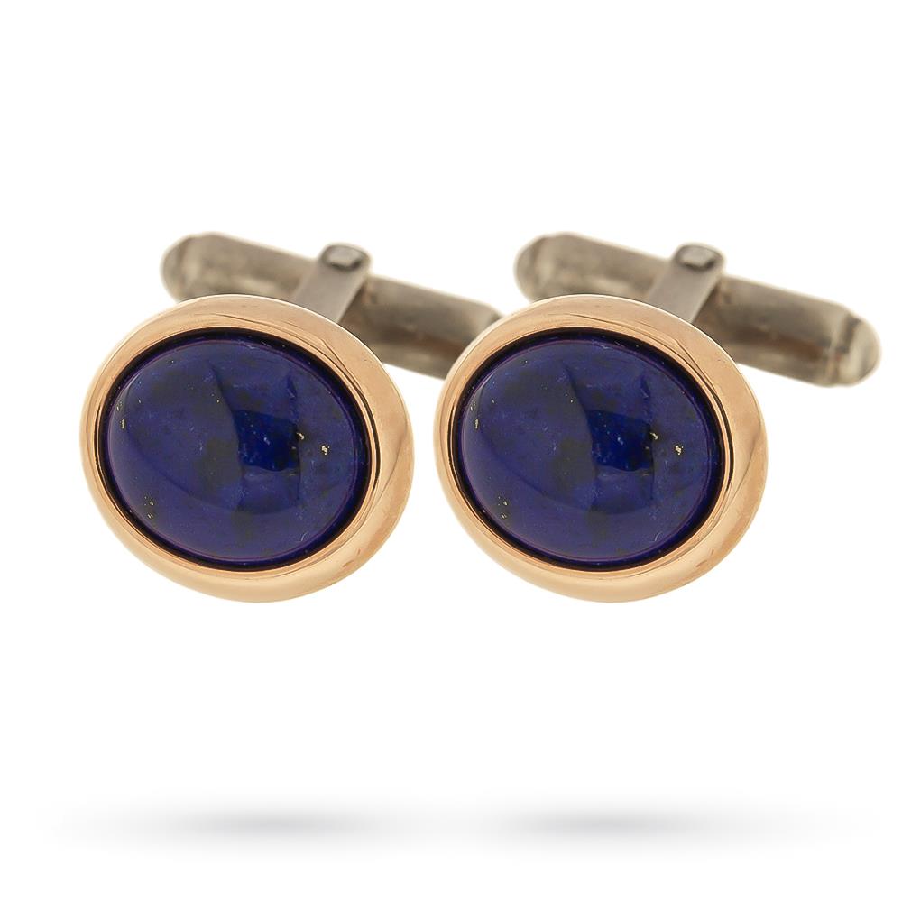 Oval cufflinks in pink gold and silver with lapis lazuli - ANTORÀ