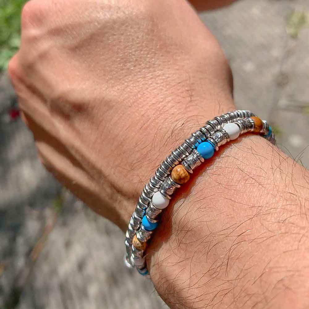  Bracciale uomo Snake aulite e paesina in argento 19+3 cm - MARIA CRISTINA STERLING