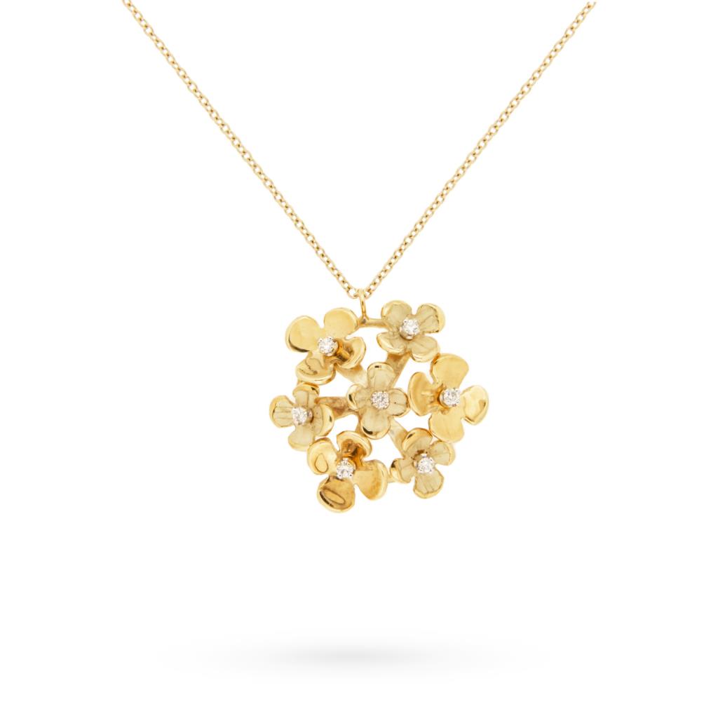 Necklace pendant gold bouquet flowers silver chain - QUAGLIA