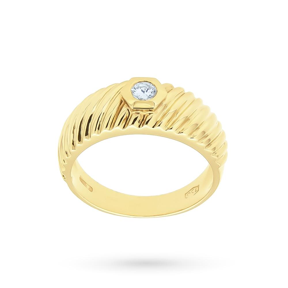 Anello fascetta zigrinata oro giallo diamante 0,13ct - UNBRANDED