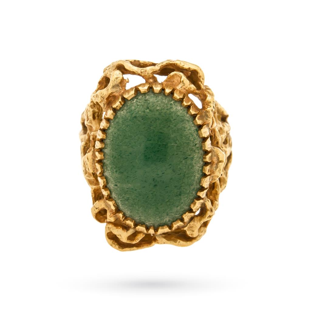  18 kt yellow gold ring green aventurine gemstone - LUSSO ITALIANO