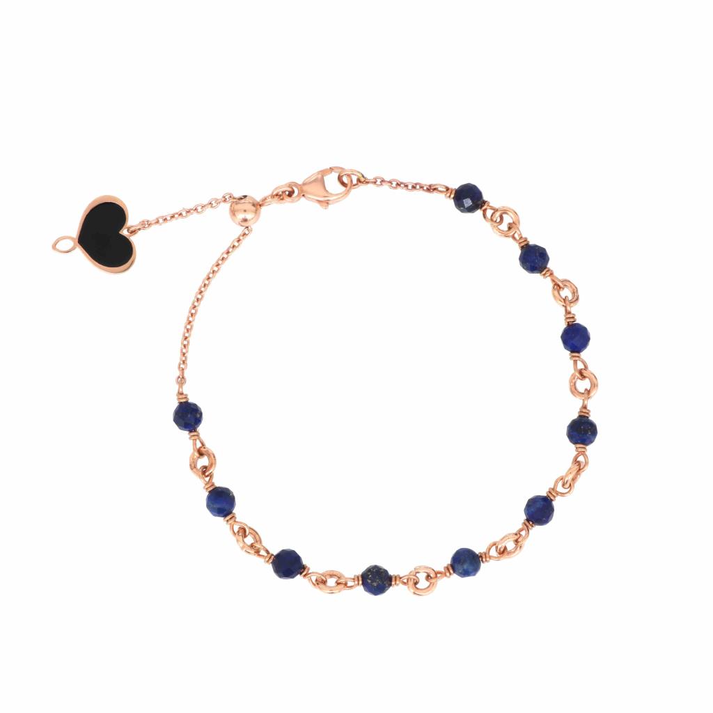 Bracelet with  blue Lapis Lazuli stones in 925 silver plated rose gold - MAMAN ET SOPHIE