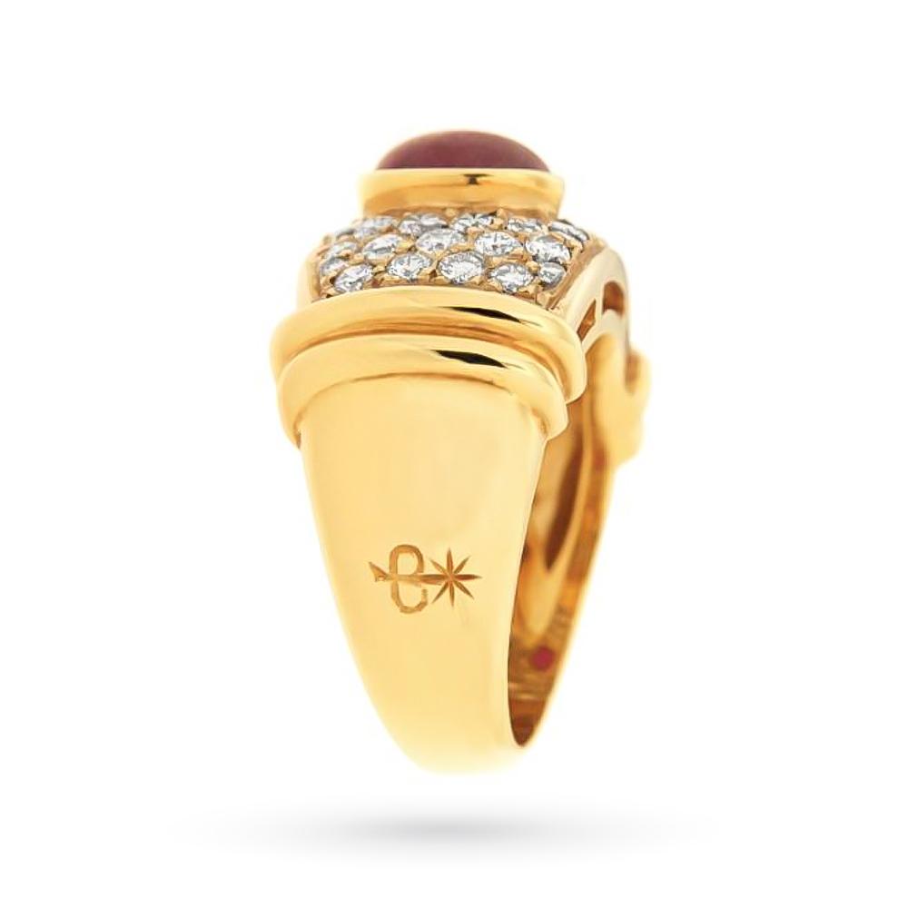  Anello Torrini oro giallo rubino cabochon 2,10ct diamanti 1,16ct - TORRINI
