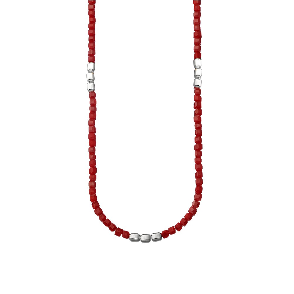 Collana con cristalli rossi ed elementi in argento
