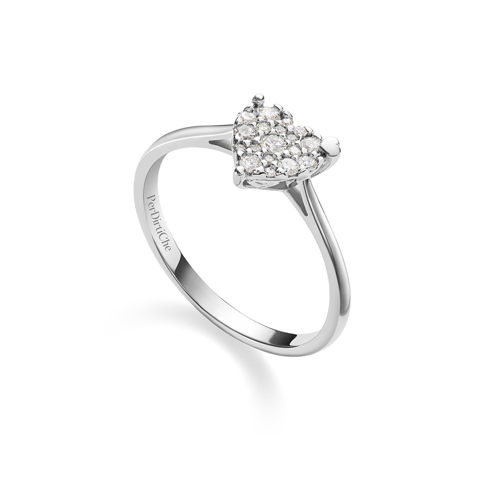 Anello oro bianco con cuore di diamanti
