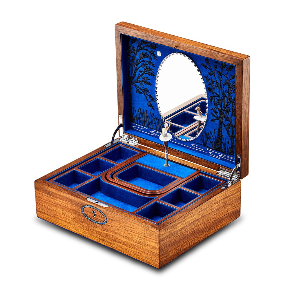 Wolf Ballet Musical Jewellery Box - Walnut Wood - WOLF