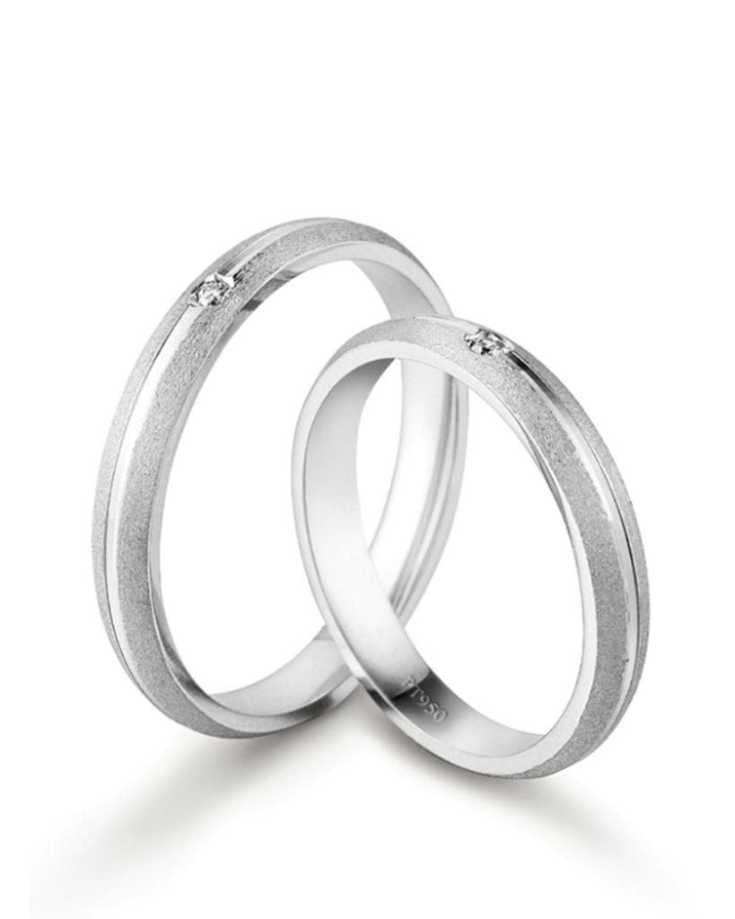 Platinum wedding band Lenval FPT106 polished and satin with diamond - LENVAL
