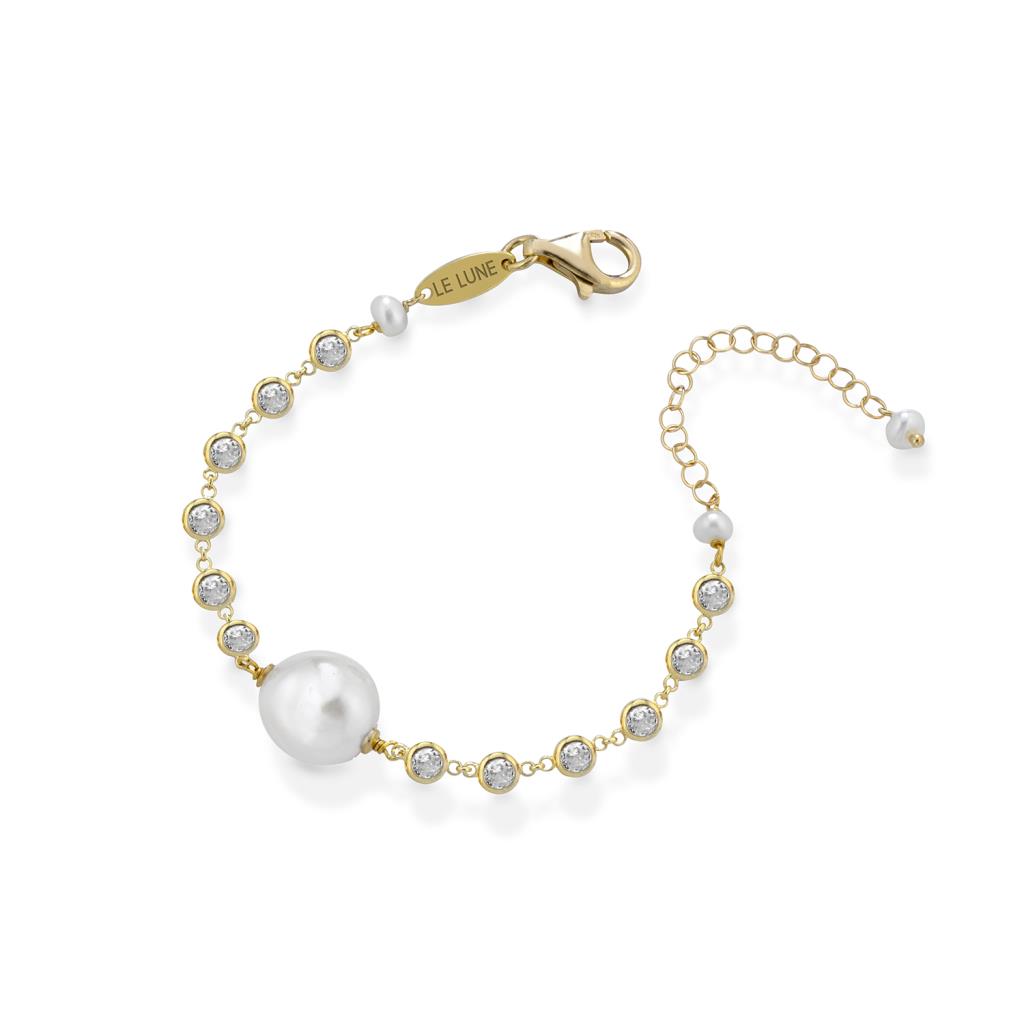 Gilded silver bracelet central pearl and white zircons - GLAMOUR
