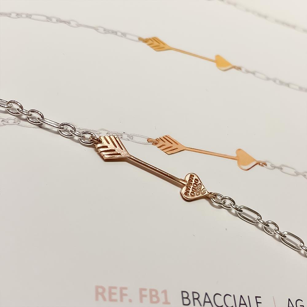  Bracciale Dodo Mariani argento freccia oro rosa 18cm - DODO MARIANI
