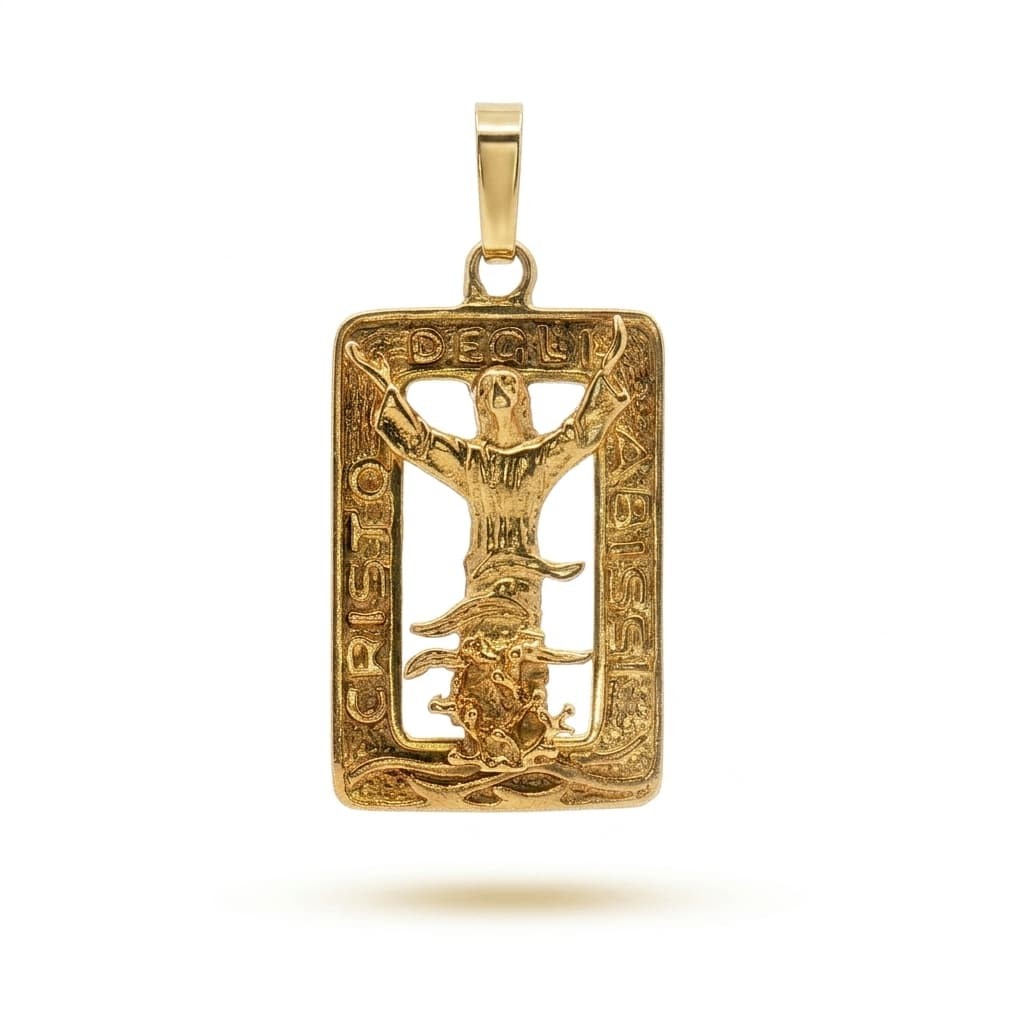18kt Yellow Gold Christ of the Abyss Pendant &ndash; Rectangular Medal 20x31 mm - 