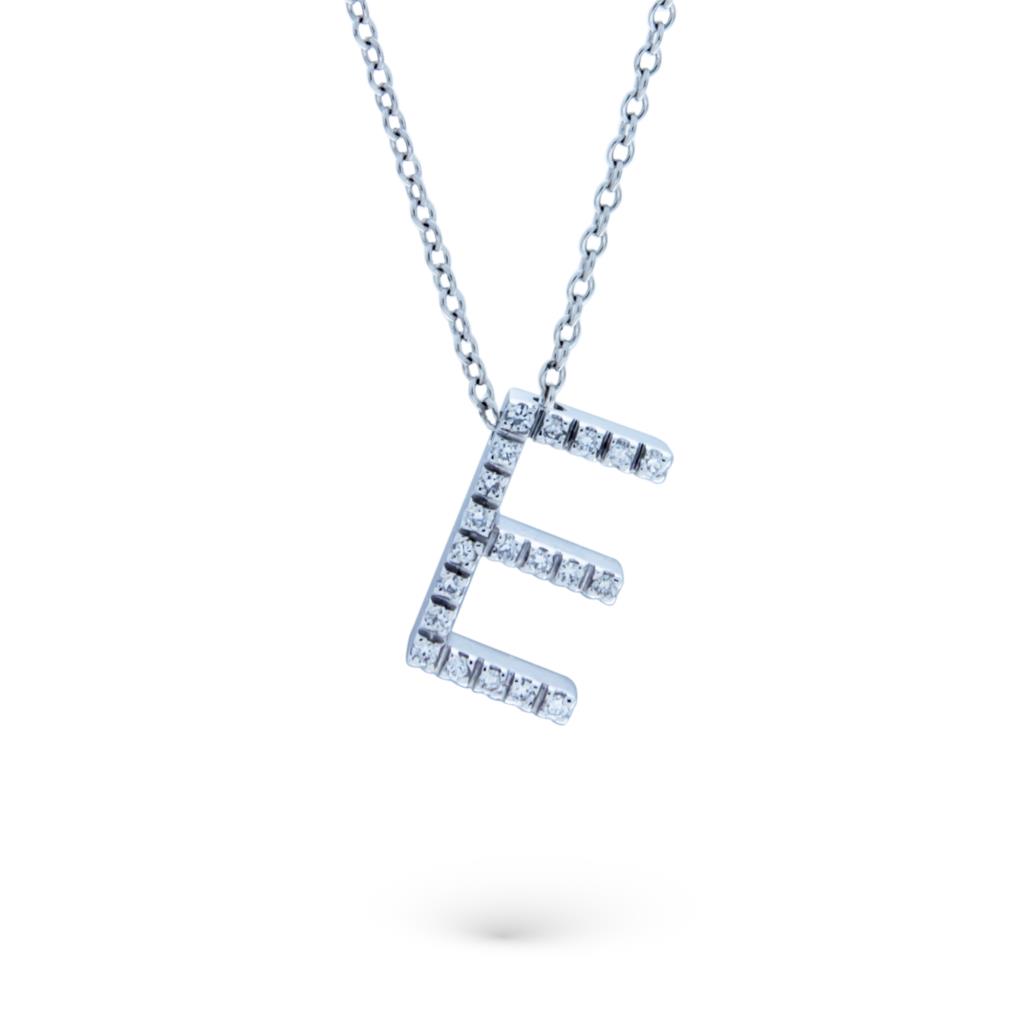 Necklace with initial E in white gold with diamonds - CICALA