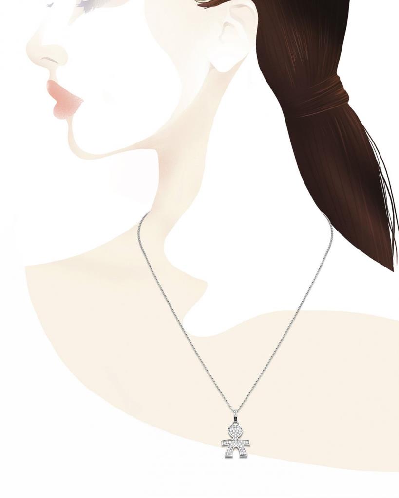  Collana leBebe LBB425 sagoma bimbo oro bianco diamanti ct 0,44 - LE BEBE