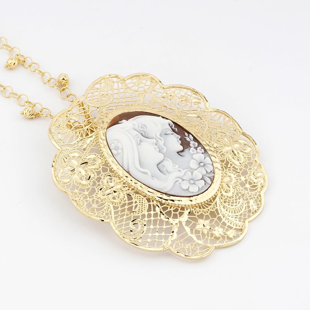  Golden silver necklace large face cameo pendant 40mm - CAMEO ITALIANO