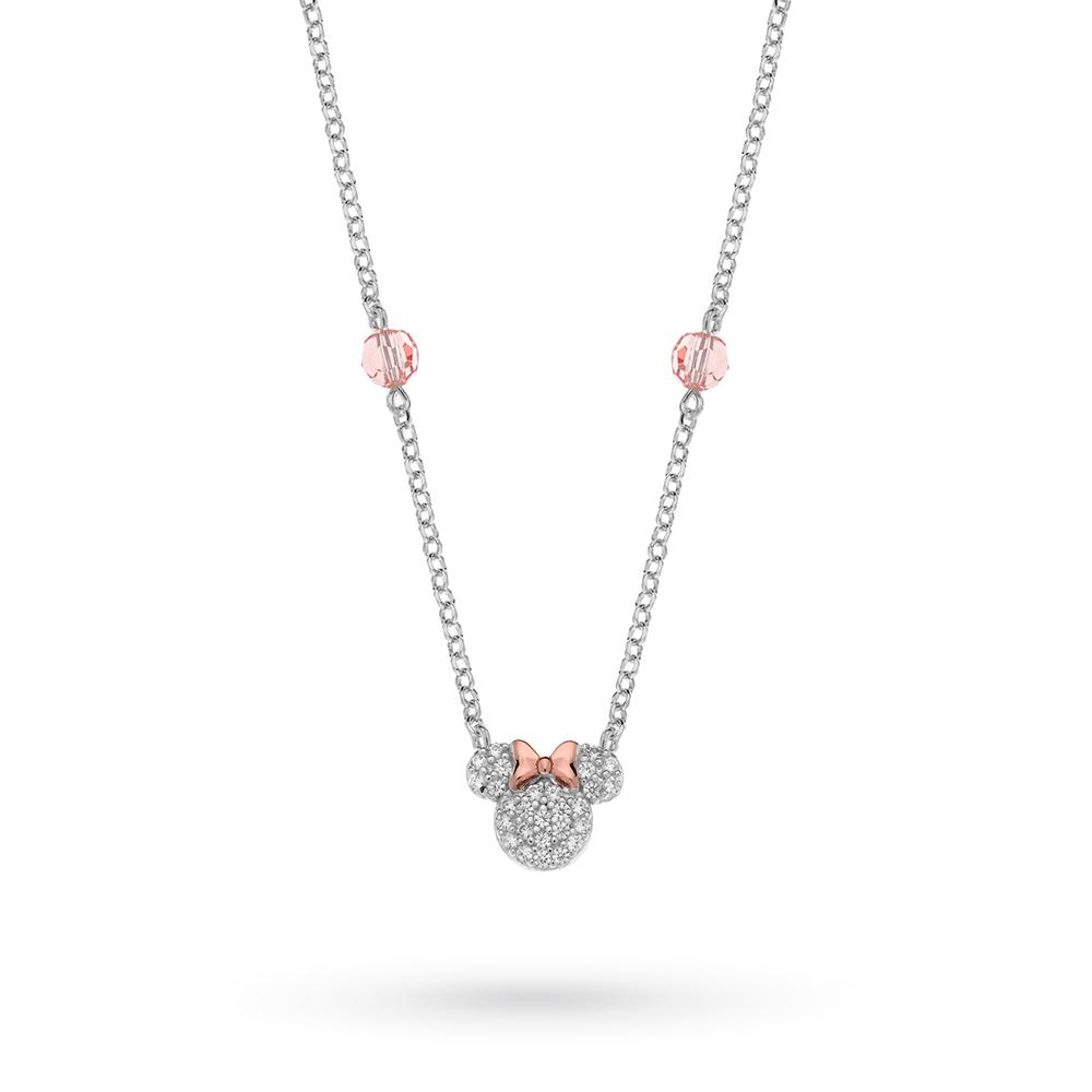 Disney Minnie Kids Necklace 925 Silver Pink Crystals - DISNEY
