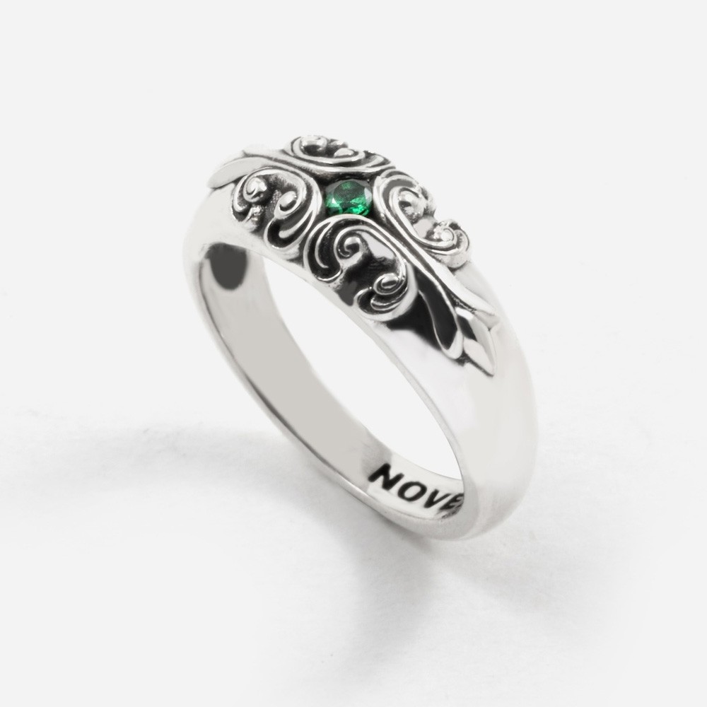  Anello Nove25 Fedina Gotica Soledad in argento con pietra verde - NOVE25