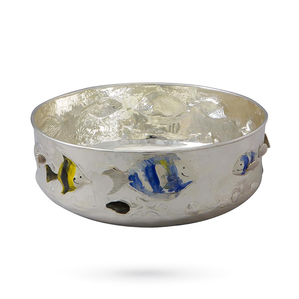 Round silver bowl Aquarium fish bottom glazed - ITALO GORI