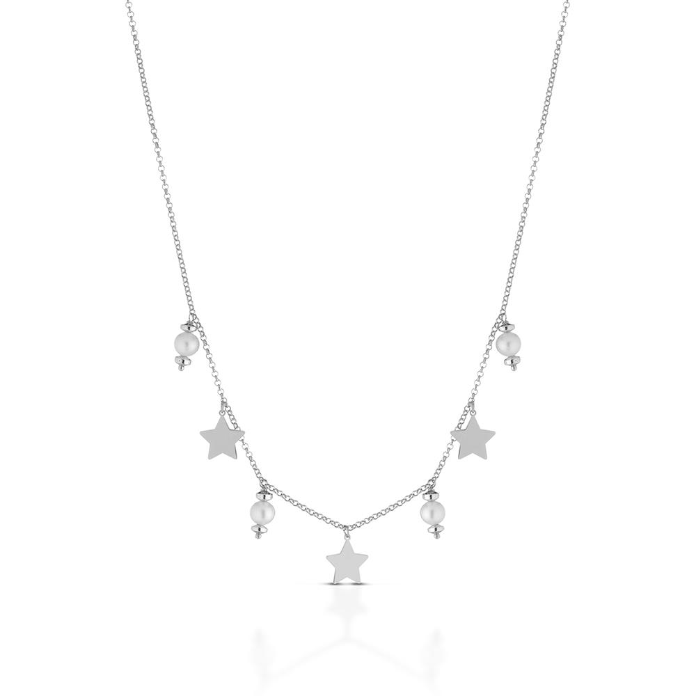 Silver choker necklace 7 star pearl pendants 40cm - GLAMOUR