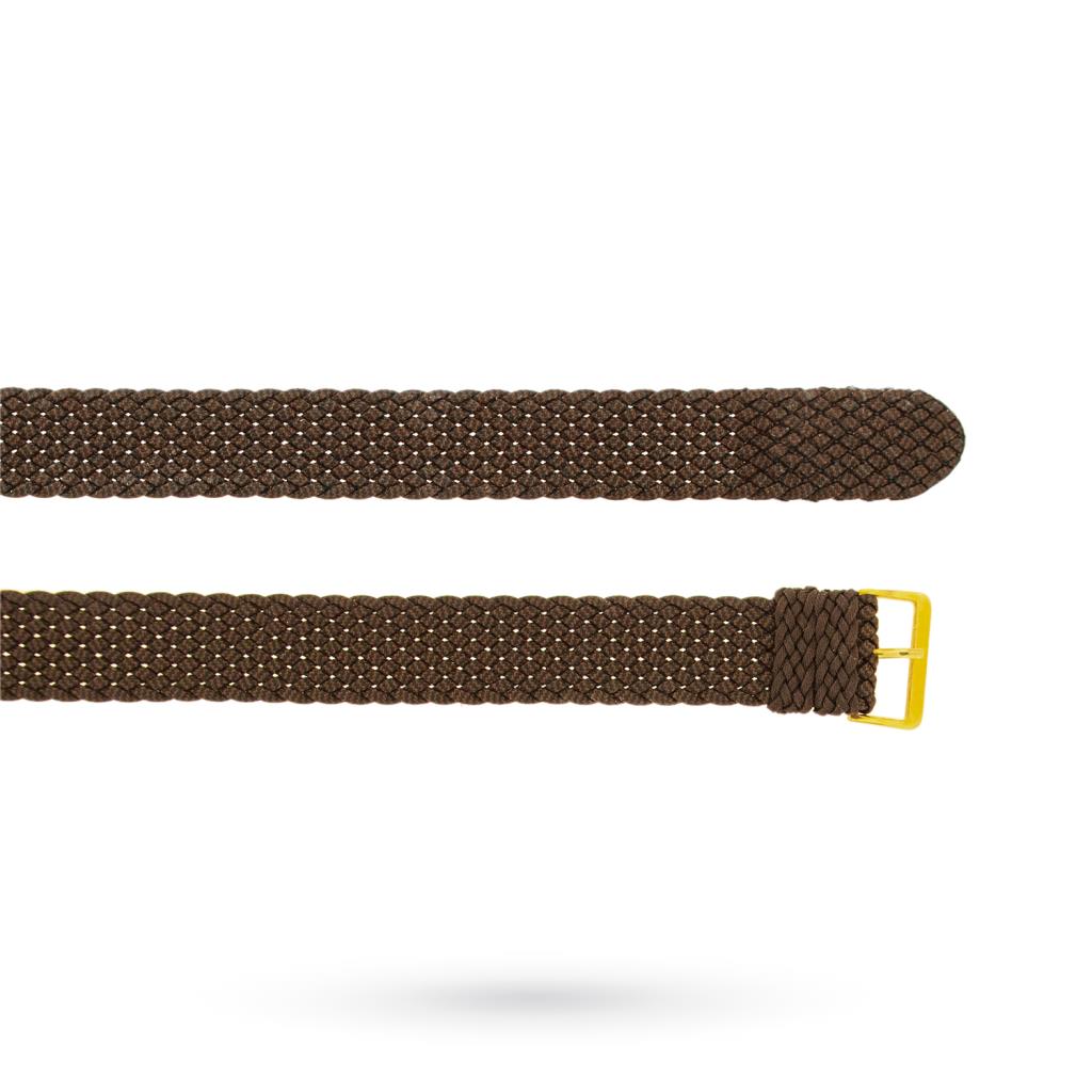 Cinturino tessuto nylon marrone fibbia dorata 12mm - 
