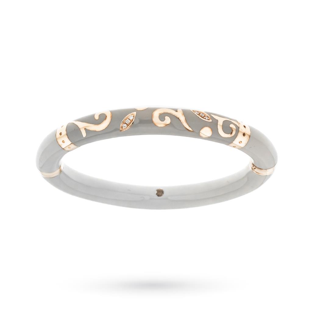 Rigid bracelet in rose gold and enamel with 0.06 ct diamond leaf decorations - LA NOUVELLE BAGUE