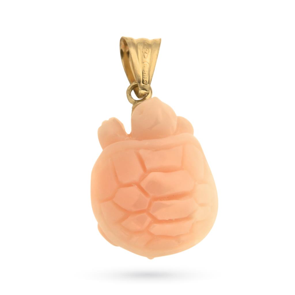 Ciondolo tartaruga in corallo e oro giallo 18kt - LUSSO ITALIANO