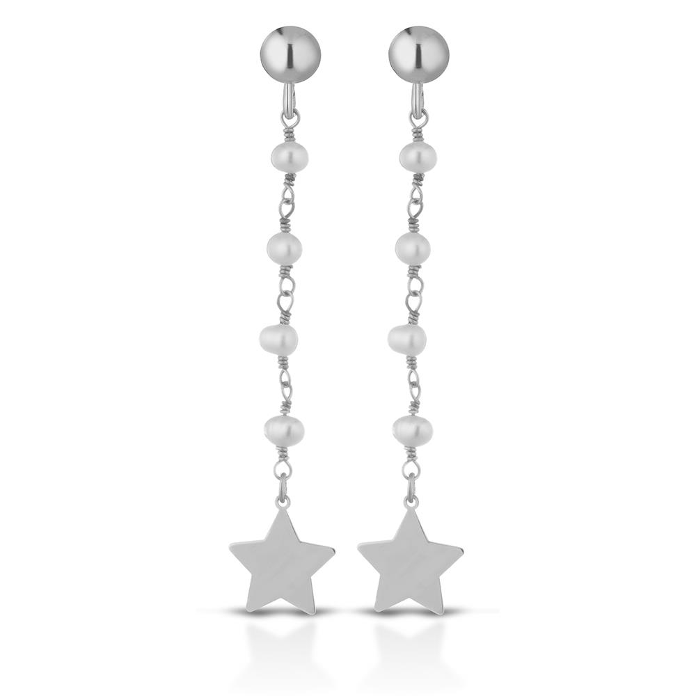 Fresh water pearls pendant earrings with silver star - GLAMOUR