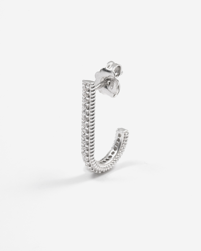 SINGULARU Orecchino Singolo Mini 5 Sparks – Argento 925 Rodiato Con Zirconi, Chiusura A Vite