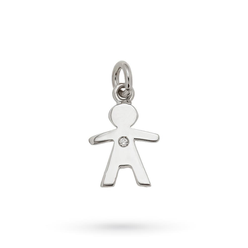 Ciondolo bimbo in oro bianco 18kt con cuore di diamante